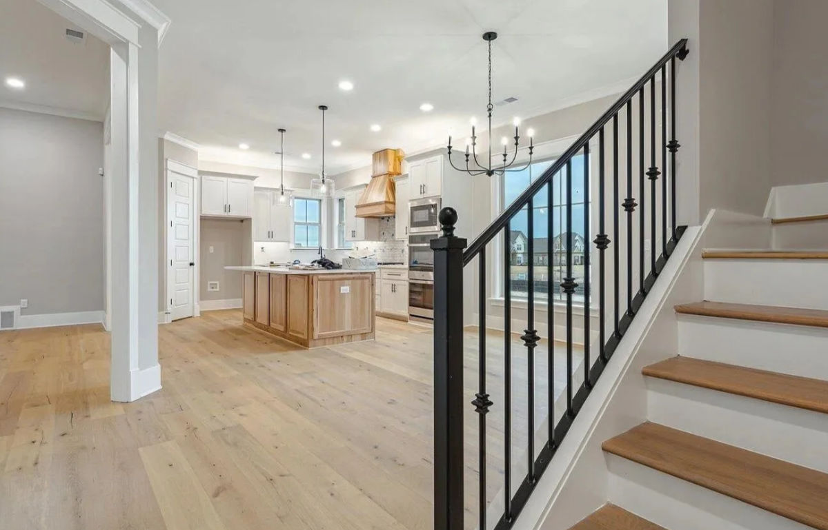 Custom kitchen and dining wide angle photo.